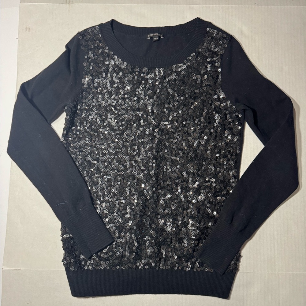 Express Black Sequin long sleeve pullover sweater size small
